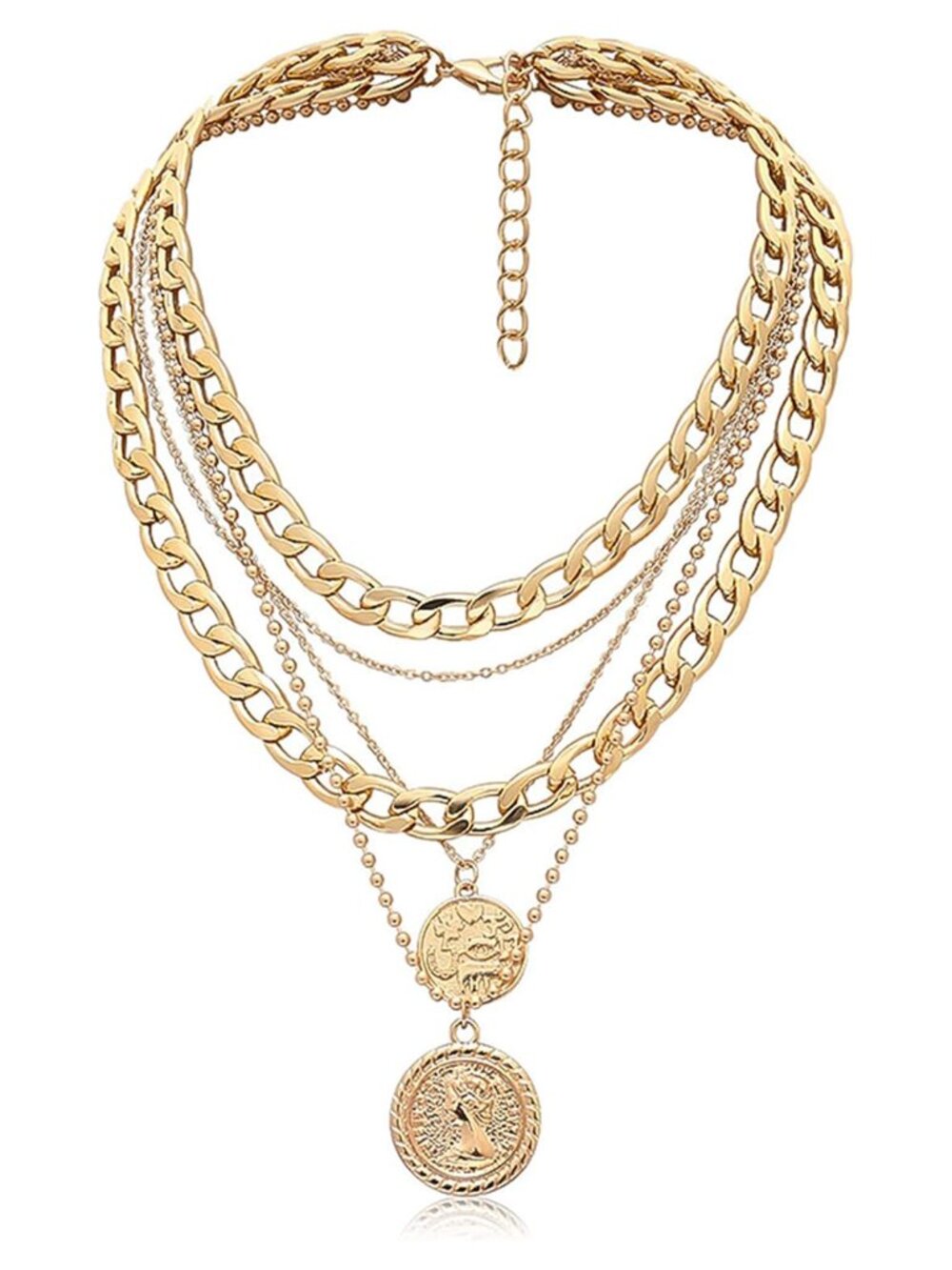 Layered Coin Pendant Necklace Set Alloy 5 in 1 Retro Costume Jewelry